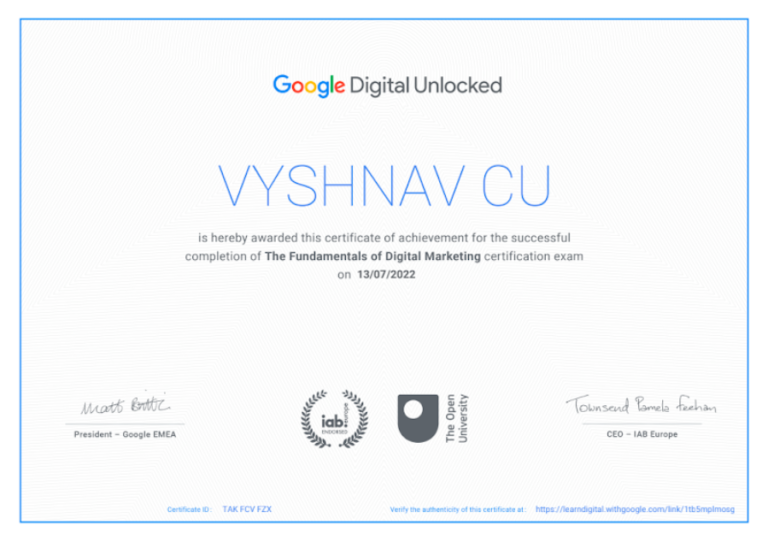 Google Digital Unlocked Certification